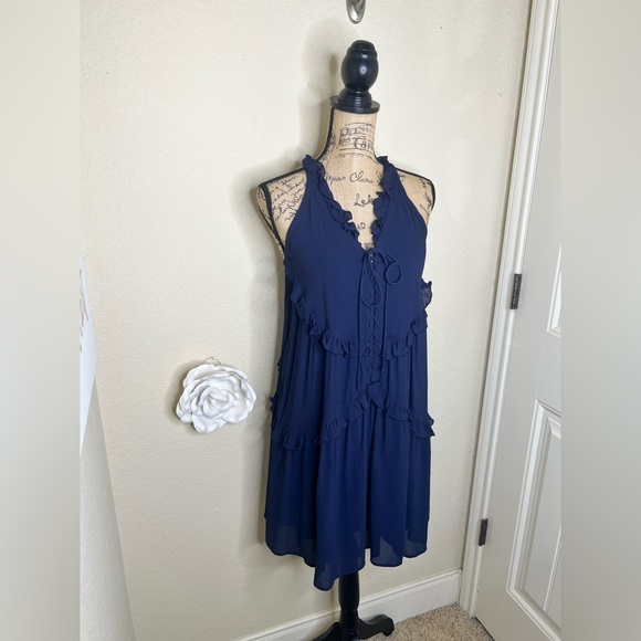 NTM: A Loves A Beautiful Navy Ruffles Tiered Shift Drop Waist Dress Size XS - Picture 6 of 14